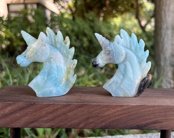 Carved Crystal Unicorn, Gemstone Sculpture, Home Decor (2.5 inch)