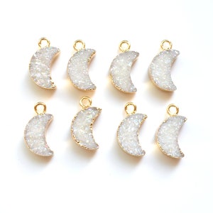 Titanium AB Nature Mini crystal moon shape crystal Druzy Pendant with Gold Electroplated Edges-- Earring Necklace Pendant
