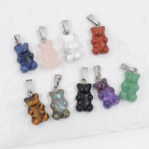 Pendentif en forme d'ours en cristal naturel breloques en pierre de forme animale, perles image 2