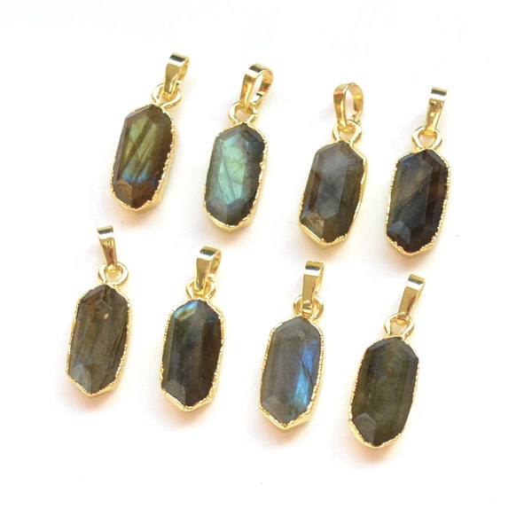 New labradorite Faceted point Pendant with Gold Electroplated Edges, labradorite crystal jewelry findings