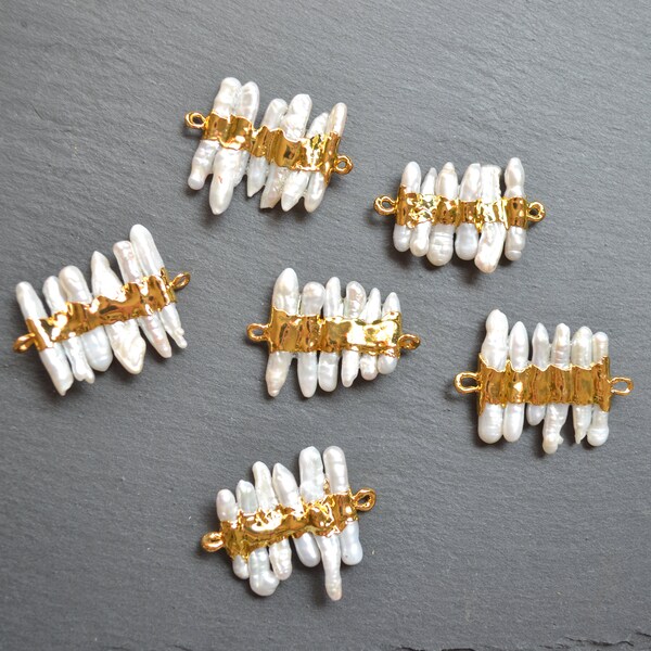 5Pcs Nature Pearl connector pendant with Gold Electroplated Edges ,Connector Pendant For necklace Earring Making