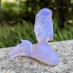 2.6&quot; Pink opalite carved mermaid , crystal healing gifts , Gemstone mermaid Sculpture ,mermaid carving decoration, crystal Home Decor