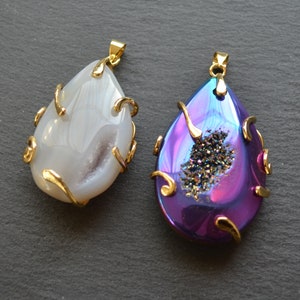 New geode druzy pendant with Gold Plated Wire Wrap ,jewelry finding