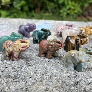 1.5 " Carved crystal elephant , carved Crystal Animal, Gemstone elephant Sculpture , elephant carving,  Home animal Decor, healing crystal