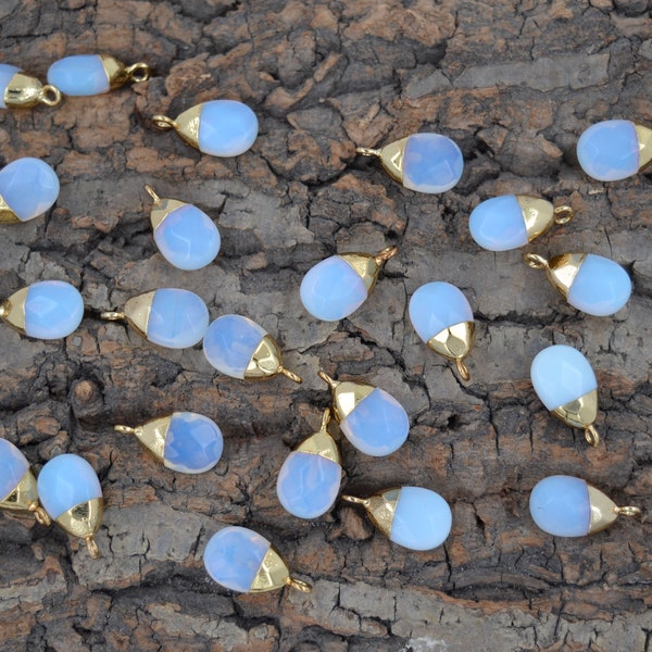 New Opalite Faceted water drop Pendant with Gold Electroplated Edges, crystal jewelry pendants