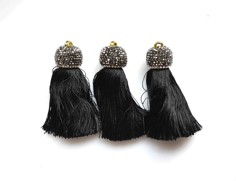 Black silk Tassels Pendant Tassels With Pave Rhinestone Caps DIY necklace Earrings Jewelry tassel Tassel Findings For Jewelry