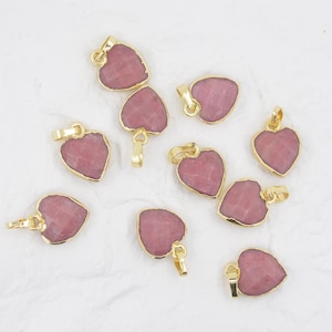 Nature 12mm heart shape facted Rhodonite pendant with Gold Electroplated Edges--pink crystal charm for necklace earring