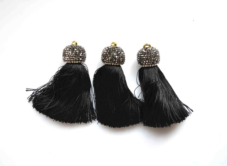 Black silk Tassels Pendant Tassels With Pave Rhinestone Caps DIY necklace Earrings Jewelry tassel Tassel Findings For Jewelry