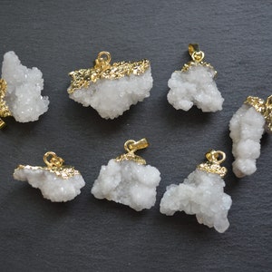 Nature white Druzy  pendant with Gold Electroplated Edges