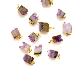 Amethyst Druzy Slice Pendant, Gold Electroplated Edges