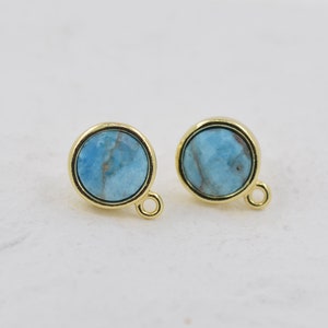 1/paio 10 mm fatto pietra di apatite rotonda orecchini borchie con bordi galvanici in oro, fornitura di gioielli