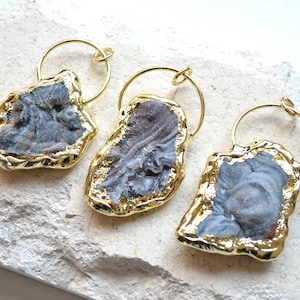 New Galaxy quartz druzy Stone Pendant For Necklace, gray gemstone agate pendants
