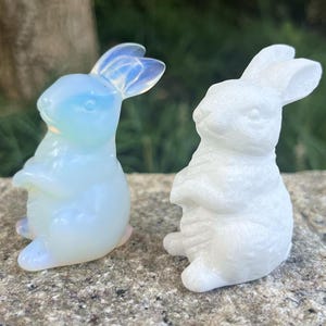 1.5 &quot; Carved opal / white jade rabbit , carved Crystal Animal, Gemstone rabbit Sculpture , rabbit carving,  Home Decor, healing crystal