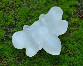 Carved Selenite Bee Figurine, Healing Crystal Home Decor (2")