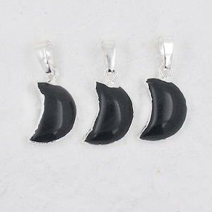 Nature small black agate stone moon shape Pendants , Jewelry gem Charms Finding