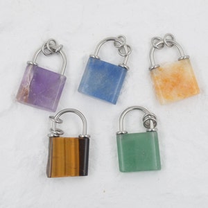 Natural tiger eye / amethyst /  aventurine stone lock shape pendant