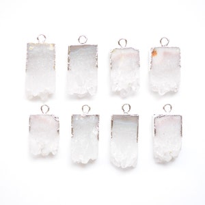 Nature white agate slice Druzy Cluster pendant with Silvery Electroplated Edges--Drusy Pendant