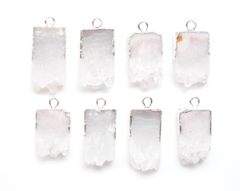 Nature white agate slice Druzy Cluster pendant with Silvery Electroplated Edges--Drusy Pendant