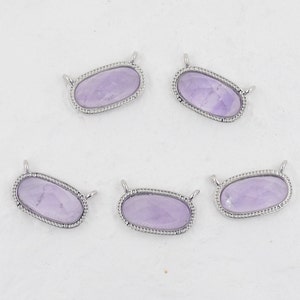 New facted amethyst connector Pendant with Silver Electroplated Edges, purple crystal jewelry findings