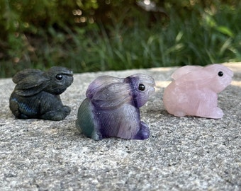 2" Carved Crystal Rabbit, Gemstone Animal Sculpture