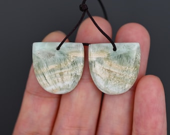 Semi precious stone for jewelry making ,flat back blue hemimorphite earring beads ,matched gemstone earring pair ,20*20*4 mm,B02D0146