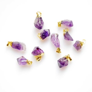 Mini Amethyst pendant with Gold Electroplated Edges, purple amethyst crystal pendants charms