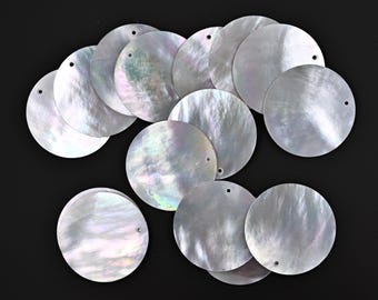 Dijes de moneda de concha blanca AA de 30 x 1 mm, colgante de círculo plano de nácar, cuentas redondas de trapeador, D0028