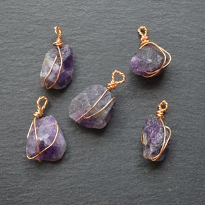 Nature amethyst Pendant with Gold Plated Wire Wrap, Jewelry gem Charms Finding