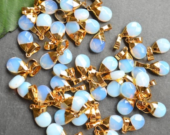 New Opalite Faceted water drop Pendant with Gold Electroplated Edges, crystal jewelry pendants