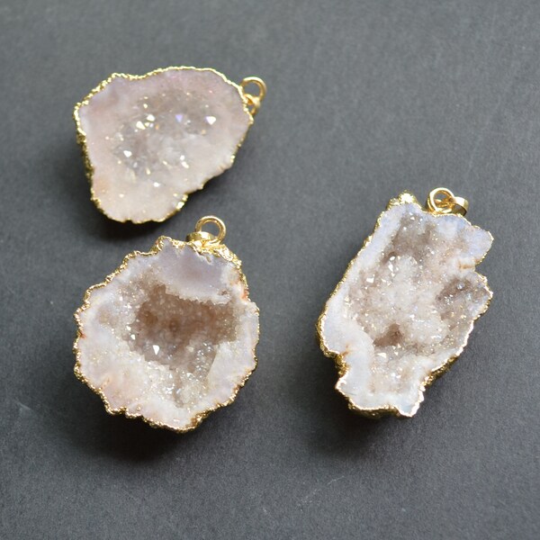 Nature Titanium AB white geode quartz druzy Stone Pendant For Necklace