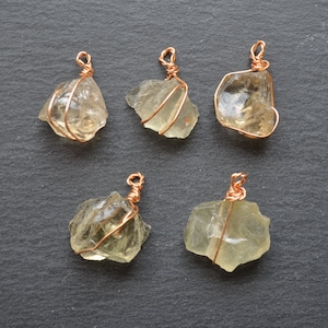 Nature lemon quartz Pendant with Gold Plated Wire Wrap, Jewelry gem Charms Finding