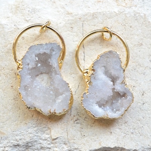 Nature white geode quartz druzy Stone Pendant For Necklace
