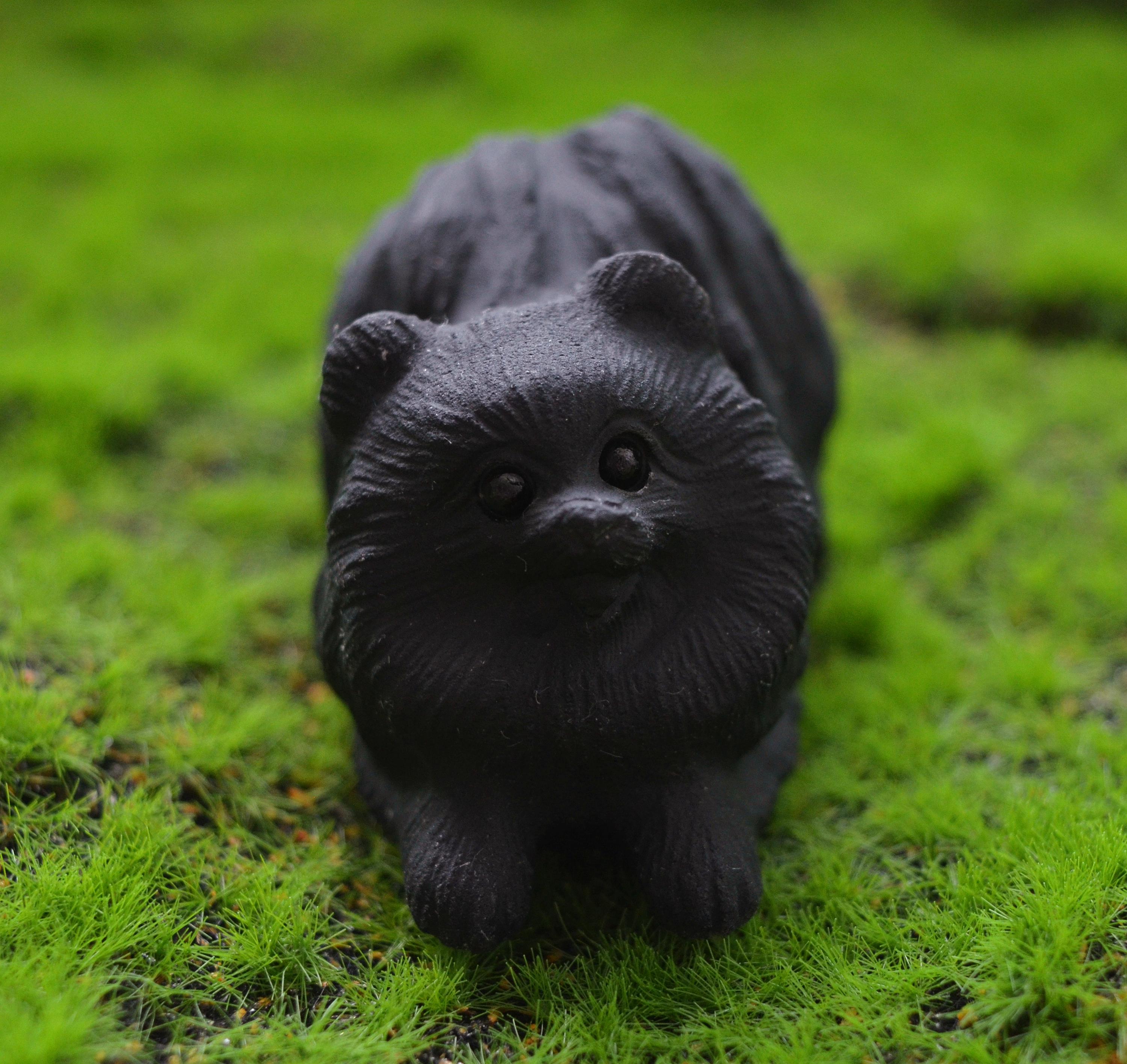 Carved Obsidian Dog, Gemstone Animal Sculpture, Home Decor (2.3