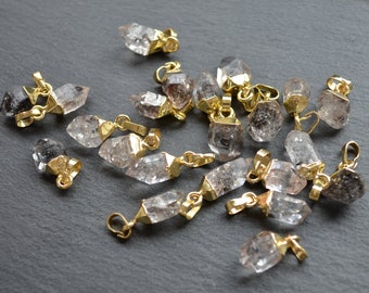 Herkimer Diamond Gemstone quartz pendant with Gold Electroplated Edges ,Rough Gemstone pendant