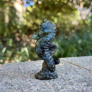2.5&quot; Labradorite carved seahorse, carved Crystal Animal, Gemstone seahorse Sculpture ,seahorse carving,  Home Decor