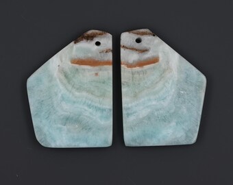 1 Pair/ Semi precious stone ,Flat blue hemimorphite earring beads ,matched gemstone earring pair ,30*22*4 mm,8.4g(2 pieces), B02D0158