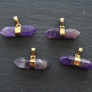 Nature AMETHYST agate point pendant, jewelry gemstone double point connector wholesale jewelry charm