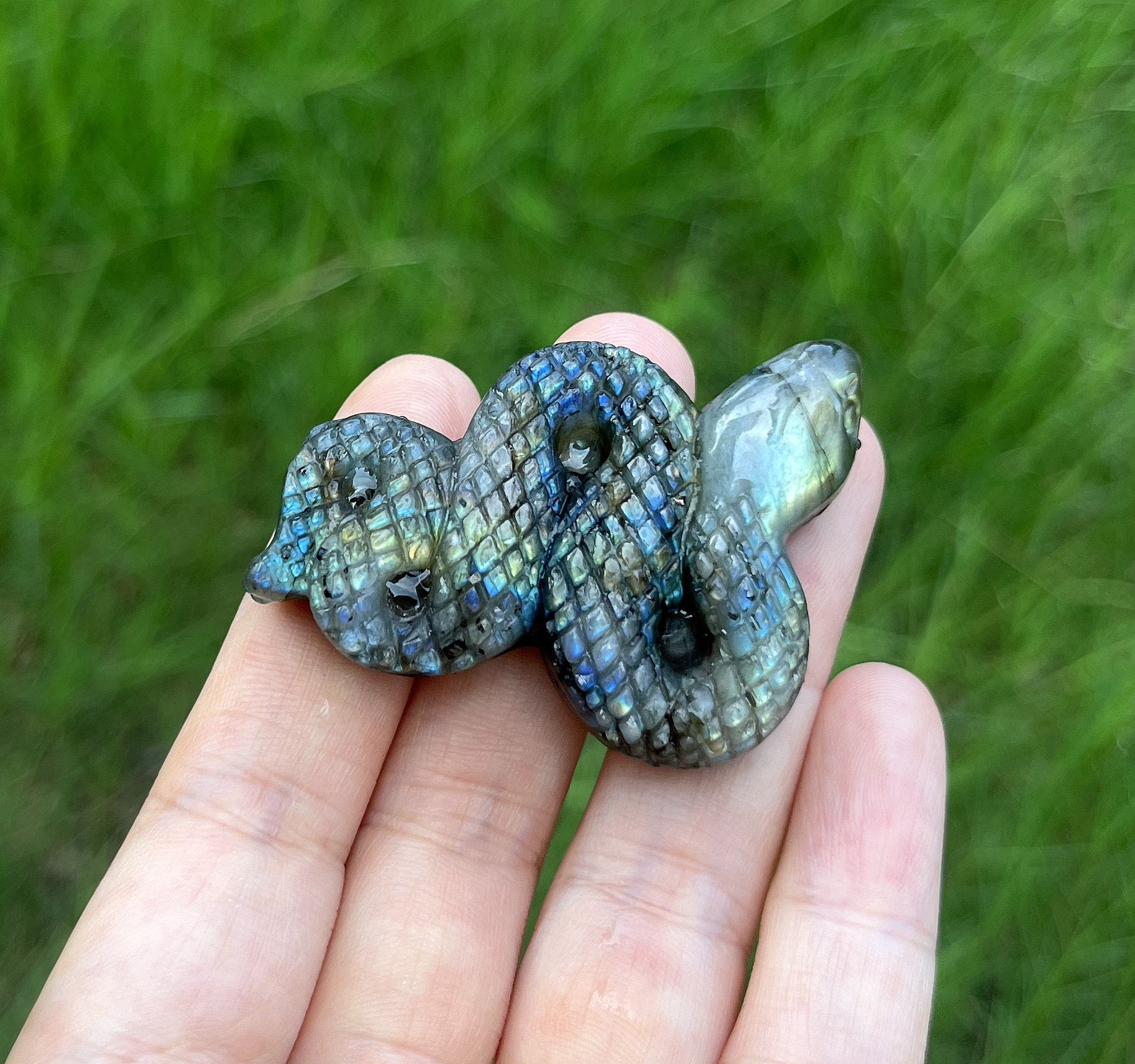 Carved Labradorite Snake Sculpture, Reiki Healing Crystal Decor - Etsy