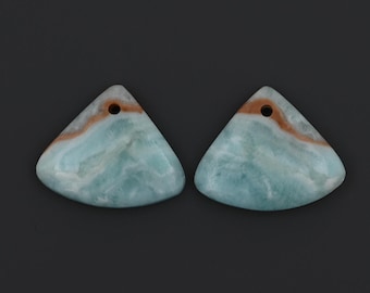 1 Pair/ Semi precious stone for jewelry ,fan shape blue hemimorphite earring beads ,matched gemstone earring pair ,20*16*4 mm,3.8g ,A17D117