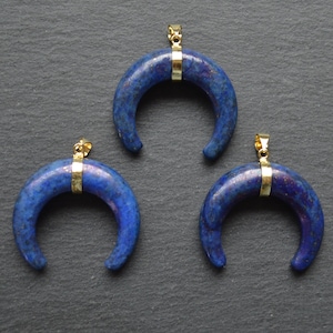 Nature lazurite Crescent moon shape pendant, lazurite double horn pendants