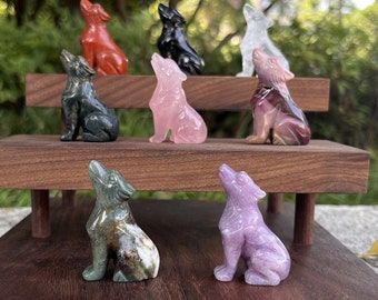 Escultura de lobo de cristal tallado, figura de animal con piedras preciosas, decoración del hogar