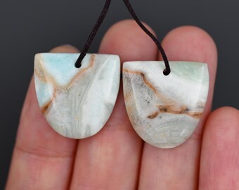Semi precious stone for jewelry making ,flat back blue hemimorphite earring beads ,matched gemstone earring pair ,20*20*4 mm,B02D0147