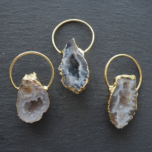 Nature Agate geode Pendant, Druzy Geode Slice Pendant,  Stalactite Pendant, Gemstone Pendant