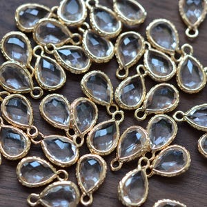 10 Pcs Teardrop shape clear Glass Pendant ,14 mm diamond shape bezel Glass Charms, framed crystal charms