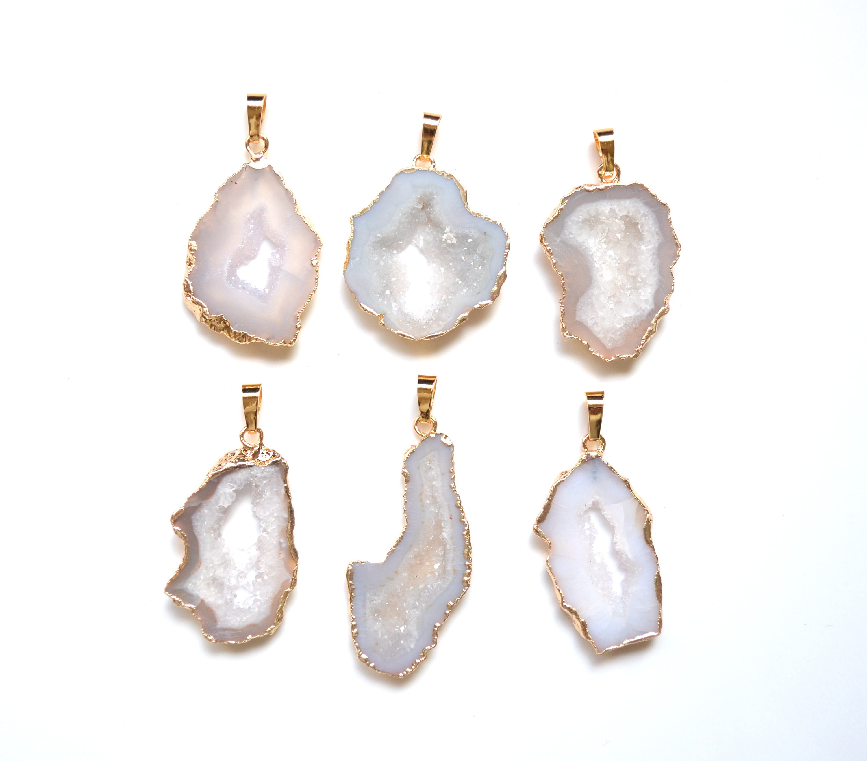 Small Size Nature White Druzy Pendant gold Plated Agate Geode - Etsy