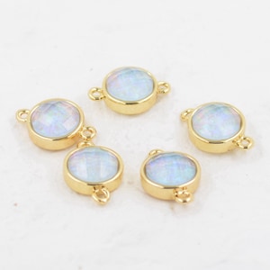 New round opal connector pendant with Gold Electroplated Edges--Round jewelry findings