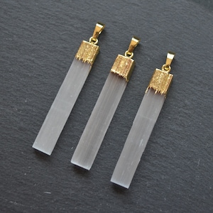 Nature White Selenite Pendant, Selenite Blade Pendant,  ,White Selenite Slice Pendant with Gold Electroplated Edges--Necklace Drusy Pendant