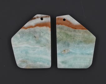1 Pair/ Semi precious stone ,Flat blue hemimorphite earring beads ,matched gemstone earring pair ,30*22*4 mm,9.3g(2 pieces), B02D0210