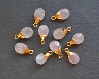 New rose quartz Faceted water drop Pendant with Gold Electroplated Edges, pink crystal jewelry pendants