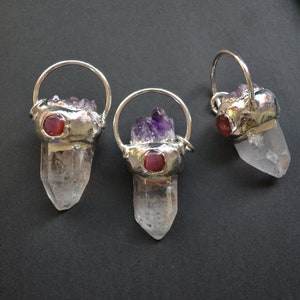 Nature clear crystal point pendant with Amethyst for necklace jewelry making